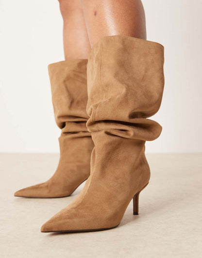 The Suede Slouchy Gold-Lock Boots - Tan