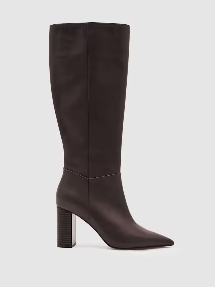 The Burgundy Leather Block-Heel Boots